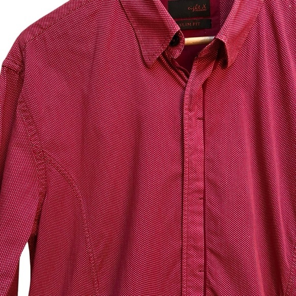Men's Eight X Jacquard Red with White Pin Point Print Hidden Button Slim Fit - Picture 2 of 7